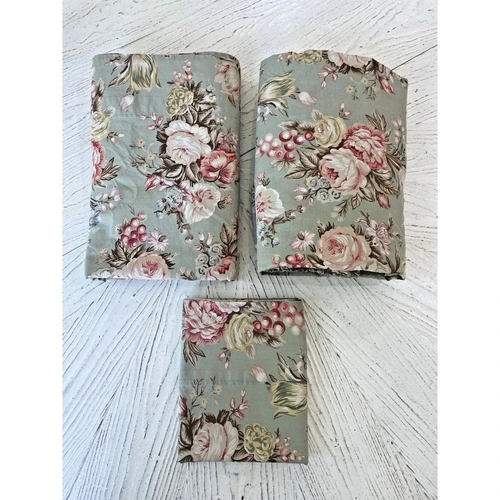 Vtg 3 Pc Set Ralph Lauren Charlotte TWIN  Sheet Set Flat & Fitted, Pillowcase